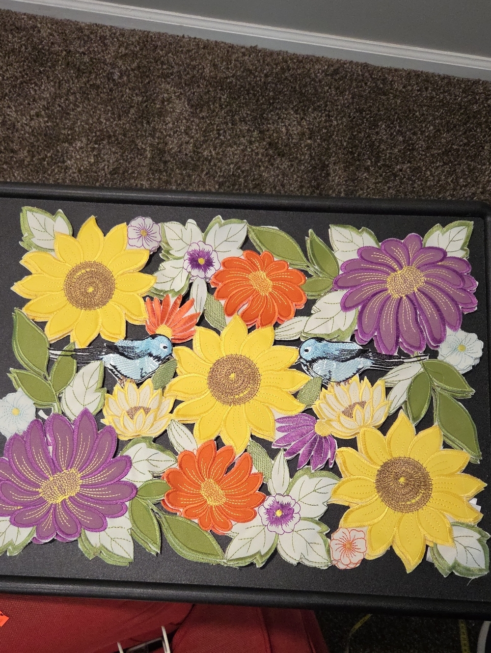 2 Floral Sunflower & Bird Cutout Decorative Placemats- Yellow, Purple, Orange